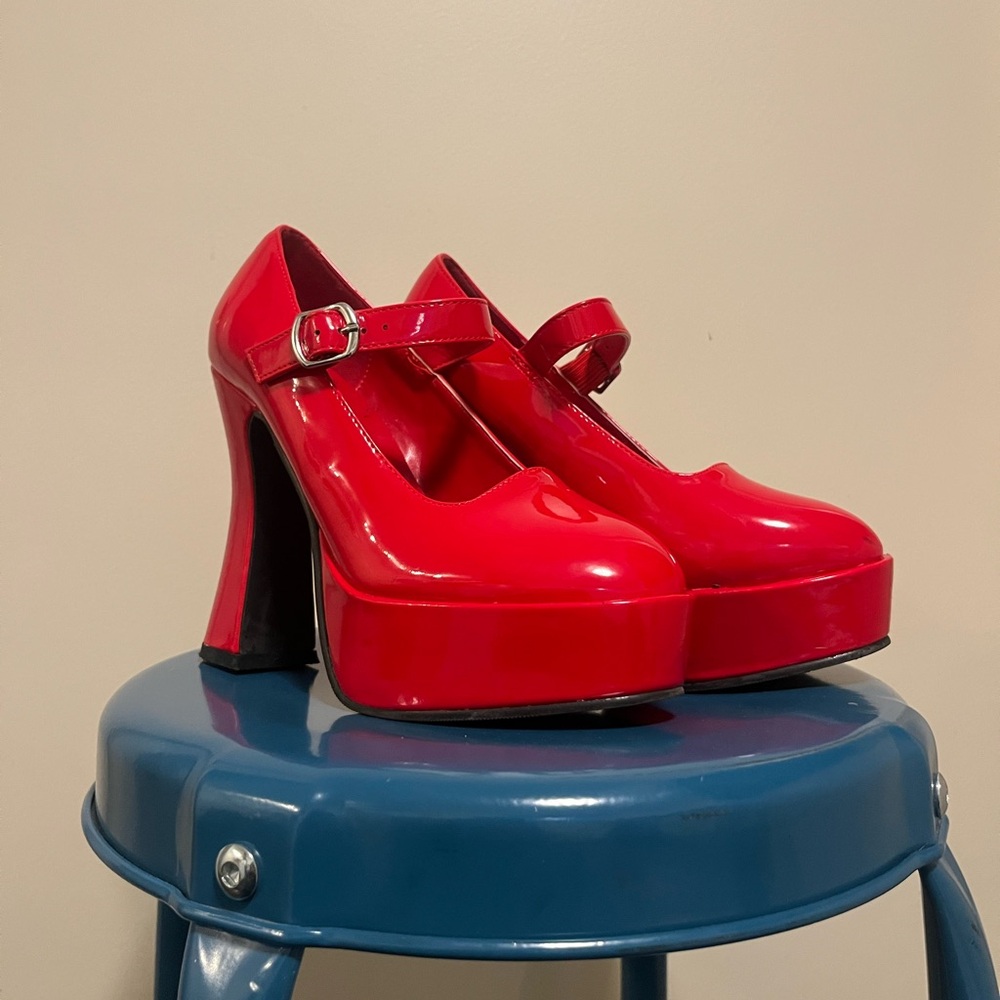 Red platform heels